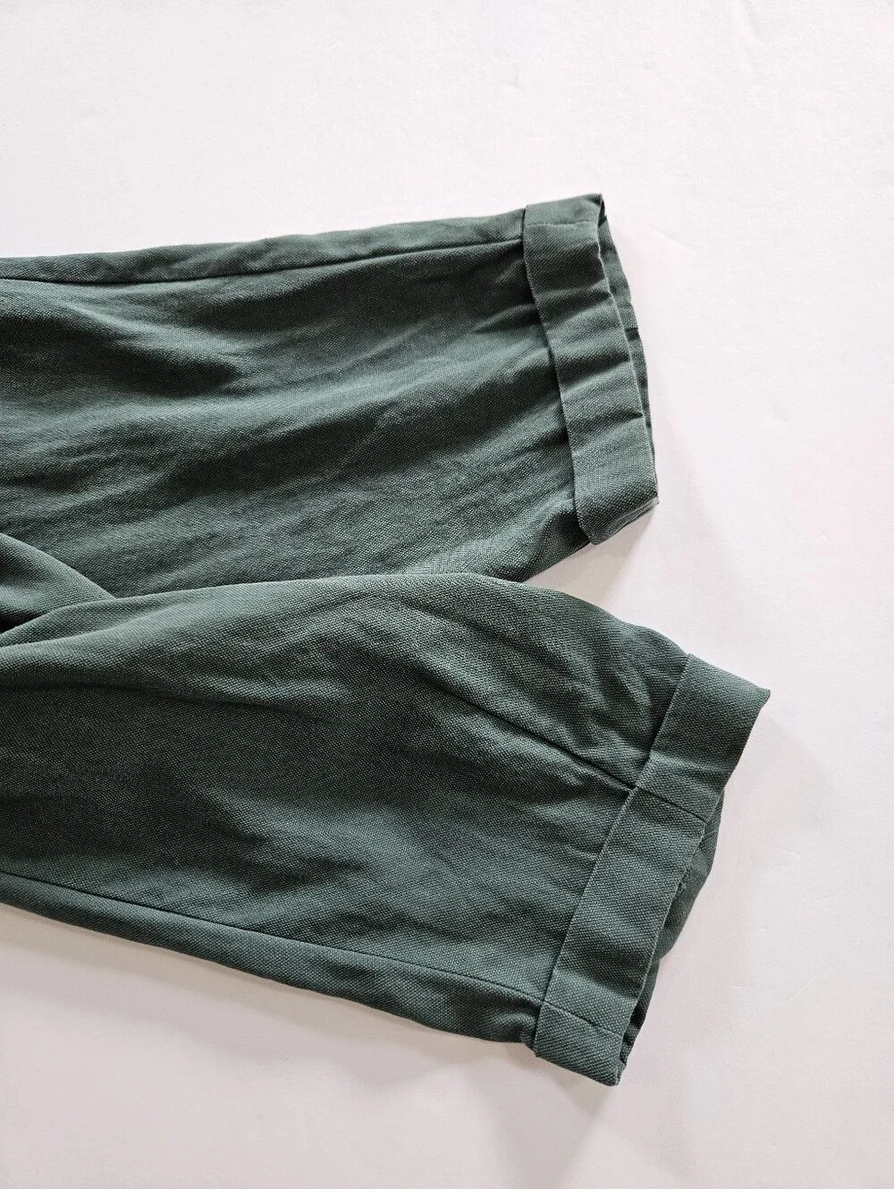 Zara Linen Blend Relaxed Fit Pleated High Waist Balloon Pants in Forest Green L